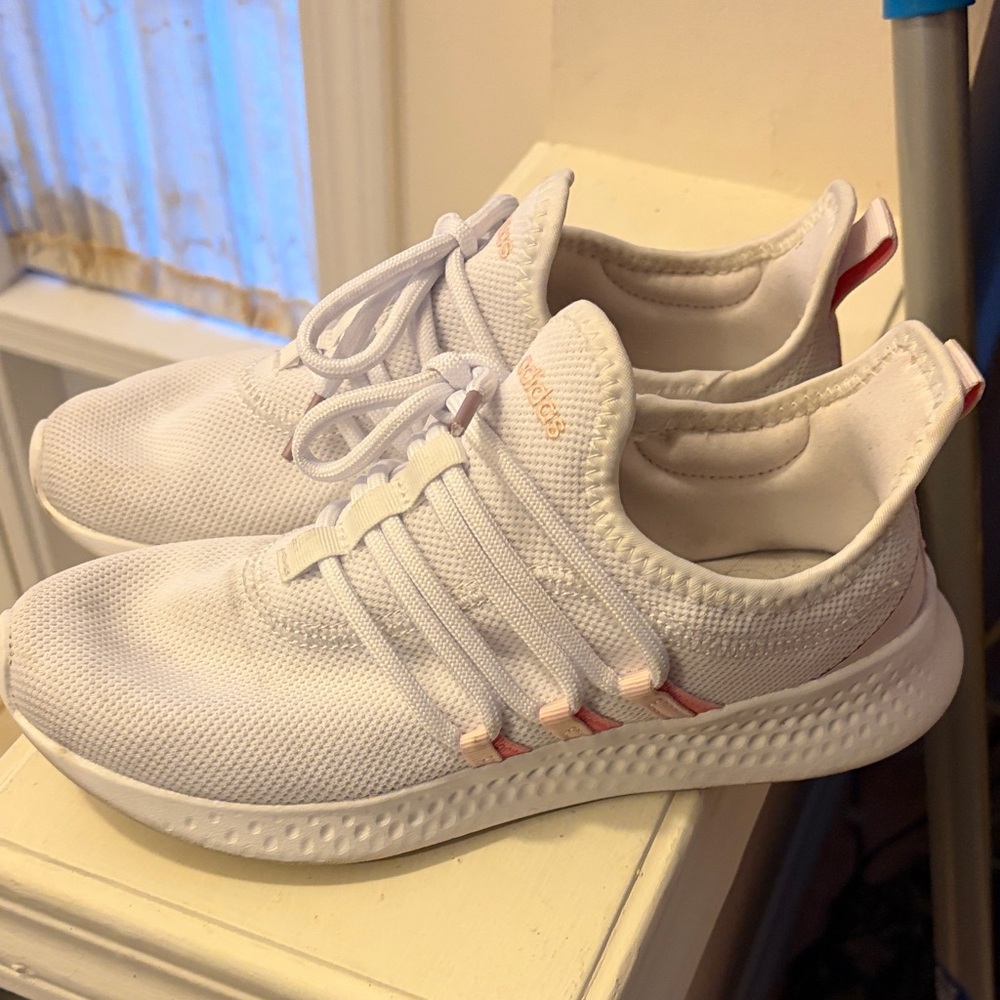 Adidas White Sneakers with Pink Details